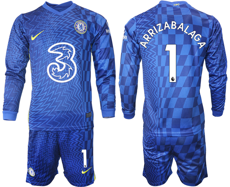 Men 2021-2022 Club Chelsea home blue Long Sleeve #1 Soccer Jersey